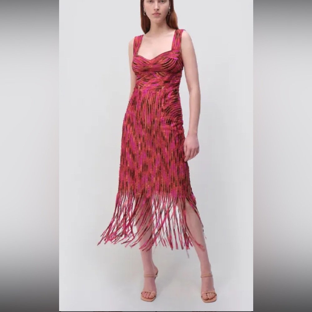 Elegant Pink and Red Fringe Dress